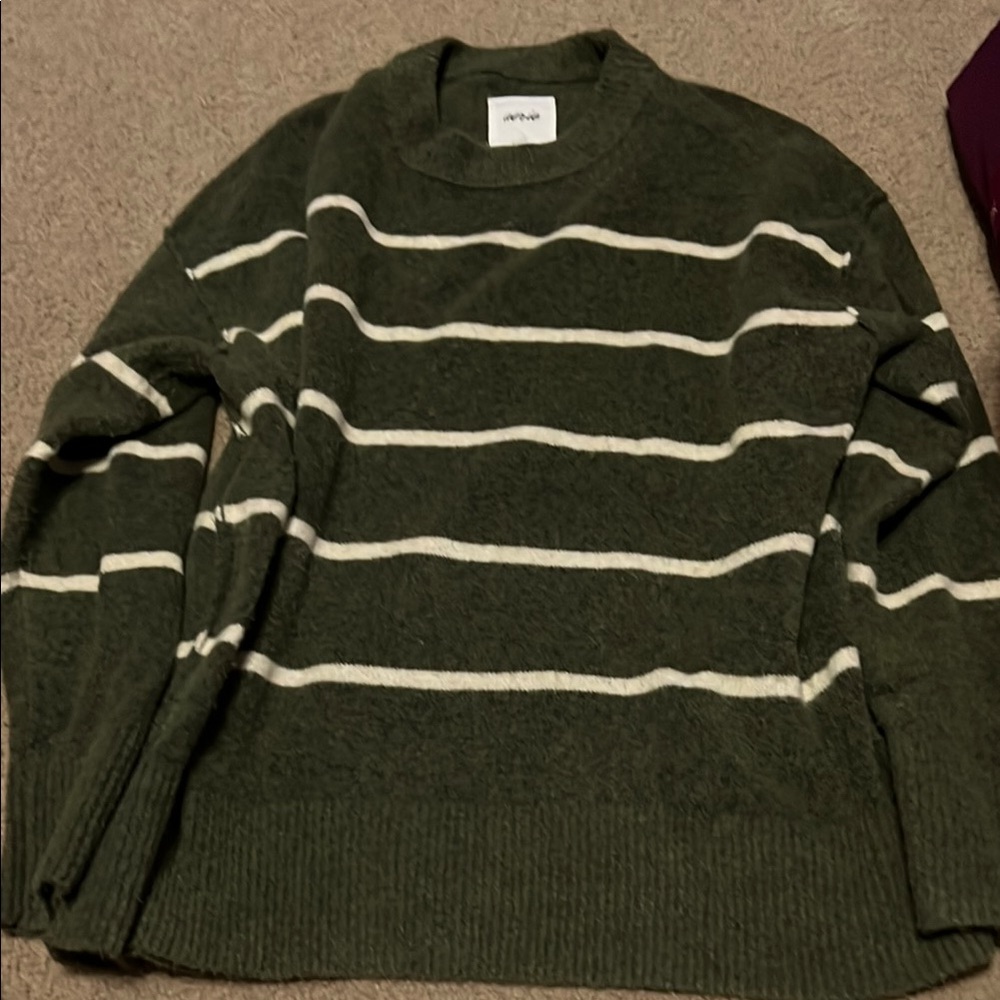 Olive Green Striped Sweater